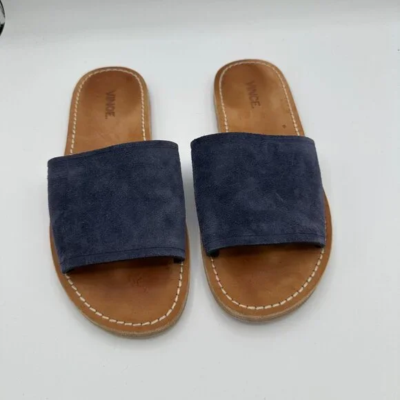 Vince Navy Blue Suede Torrell Slides Women's 8.5M - Picture 2 of 5
